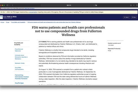 FDA warns patients and health care professionals not to use compounded drugs from Fullerton Wellness
